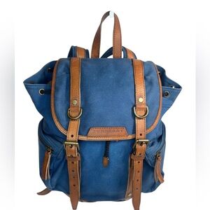 Burberry Blue Canvas & Brown Leather Unisex Backpack